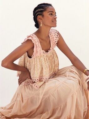 Anthropologie Blush Pink Eyelet-Trim Camisole